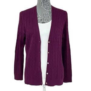 Lands’‎ End women’s Size Large Petite purple cable knit long sleeve cardigan